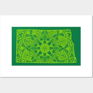 Green North Dakota State Gift Mandala Yoga ND Art Posters and Art